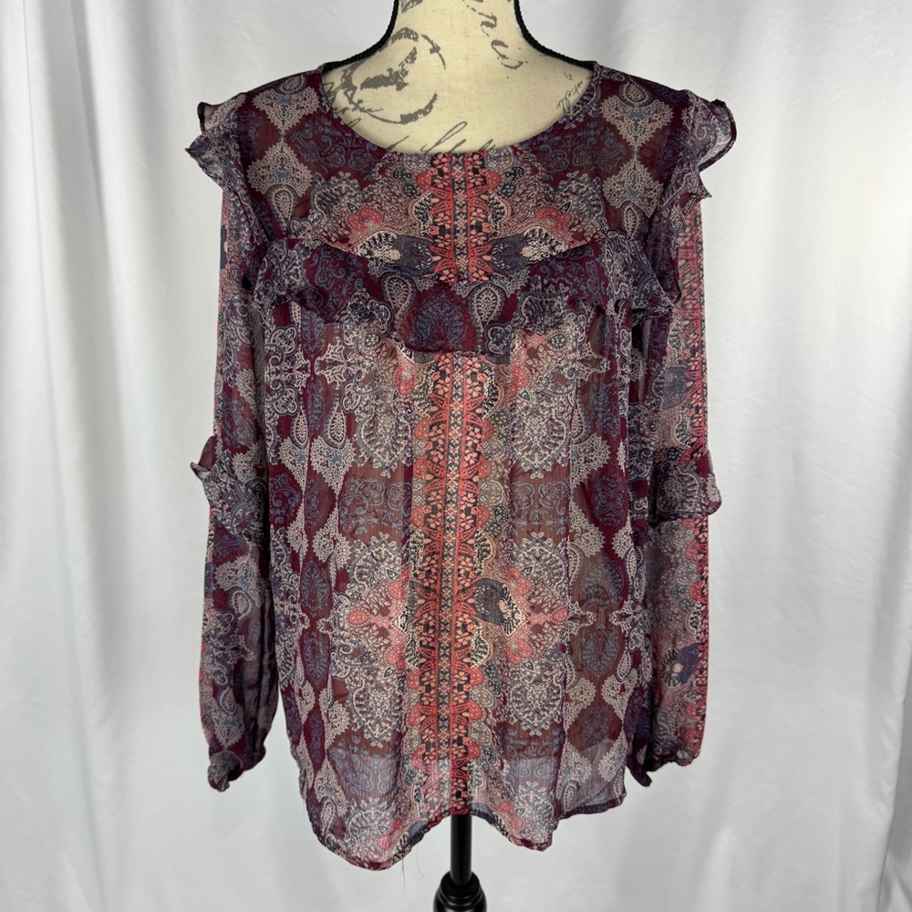 Knox Rose Womens Floral Paisley Flowy Long Sleeve Blouse - Picture 5 of 13
